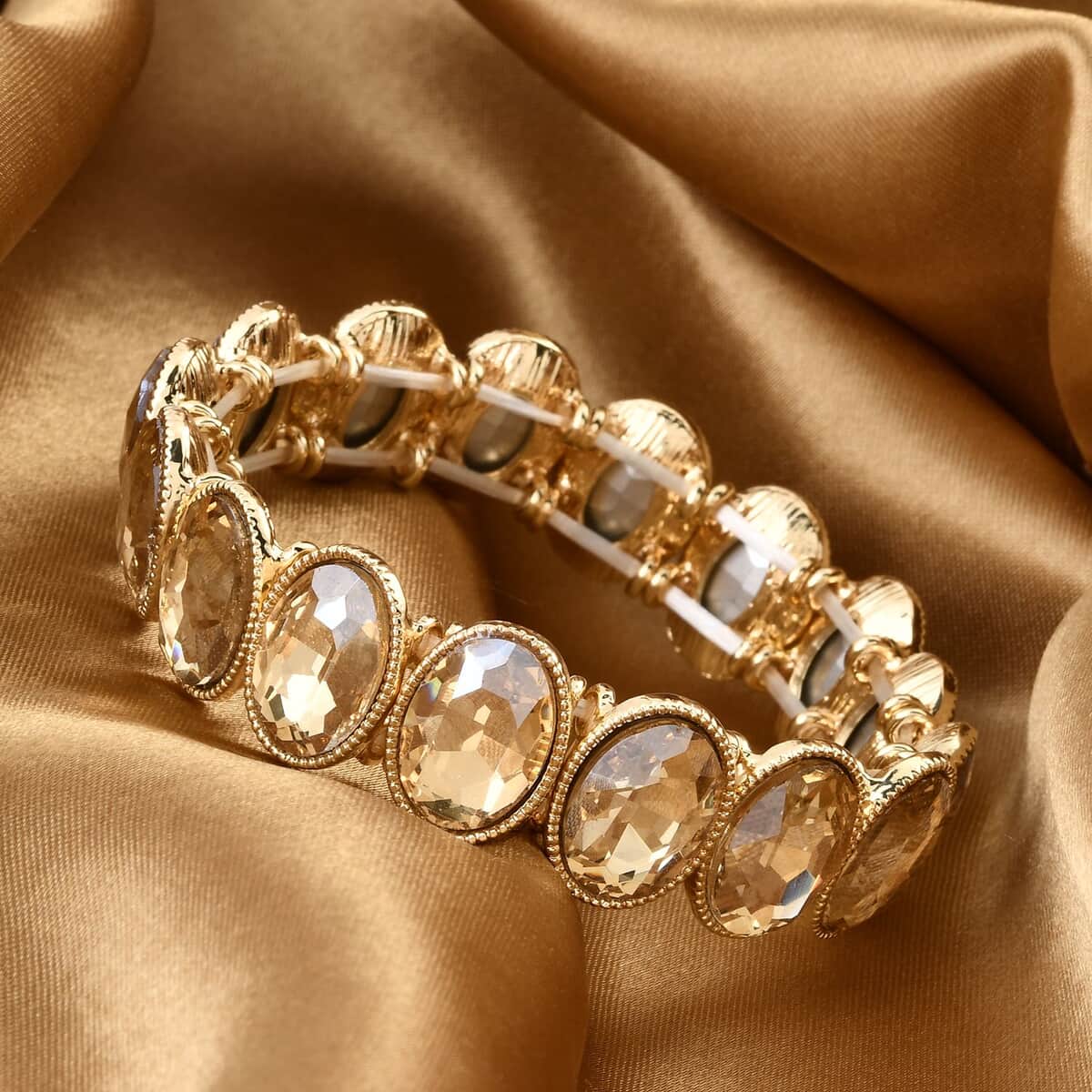 Champagne Glass Tennis Bracelet in Goldtone (6.50-7.0In) image number 1
