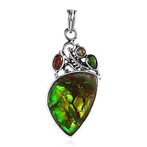 Artisan Crafted Canadian Ammolite and Multi Gemstone Pendant in Sterling Silver 0.65 ctw