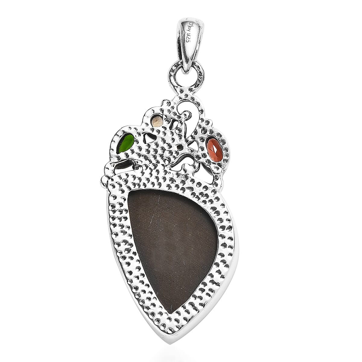 Artisan Crafted Canadian Ammolite and Multi Gemstone Pendant in Sterling Silver 0.65 ctw image number 4