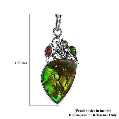 Artisan Crafted Canadian Ammolite and Multi Gemstone Pendant in Sterling Silver 0.65 ctw