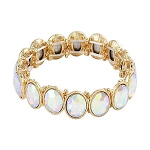 White Aurora Borealis Glass Tennis Bracelet in Goldtone (6.50-7.0In)