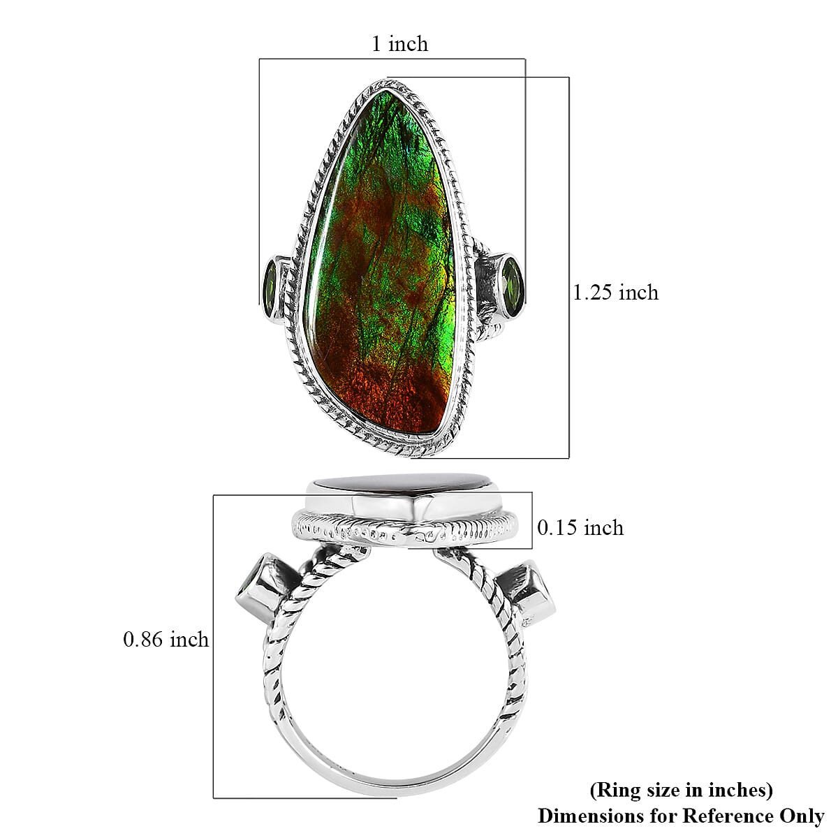 Artisan Crafted Canadian Ammolite and Chrome Diopside Ring in Sterling Silver (Size 5.0) 0.50 ctw image number 5