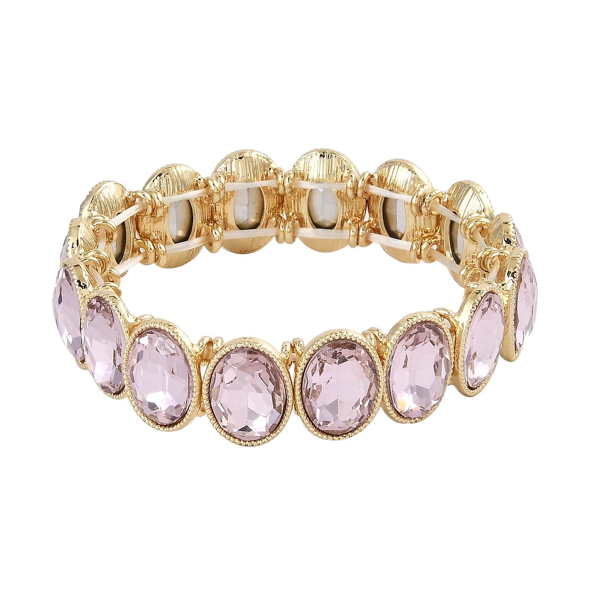 Pink Glass Tennis Bracelet in Goldtone (6.50-7.0In) image number 0