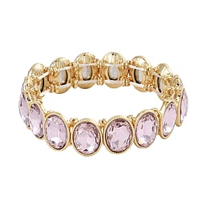 Pink Glass Tennis Bracelet in Goldtone (6.50-7.0In)