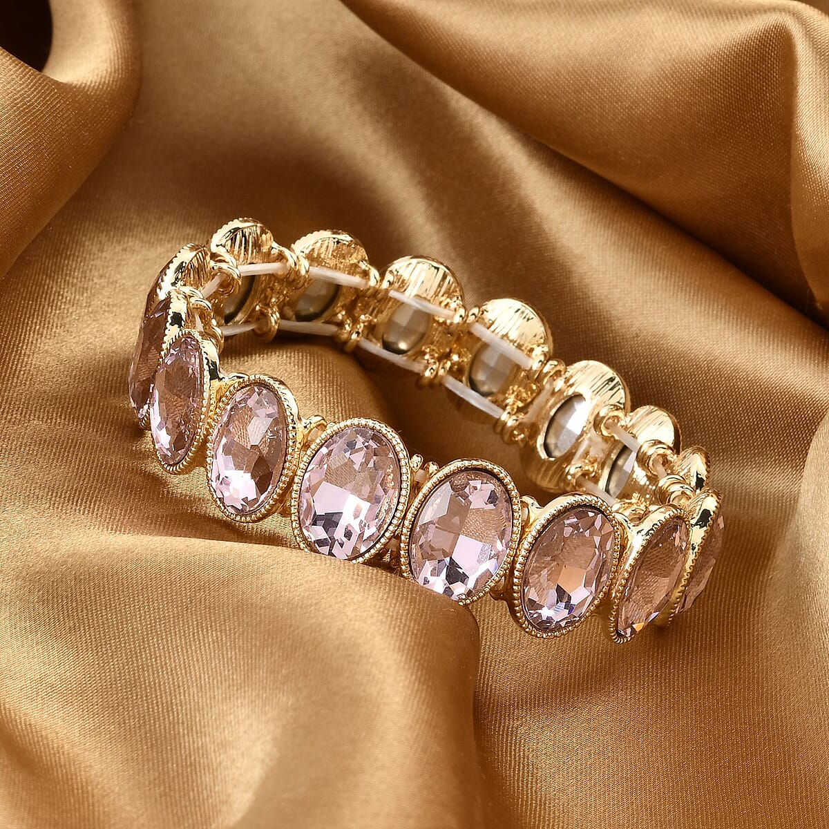 Pink Glass Tennis Bracelet in Goldtone (6.50-7.0In) image number 1