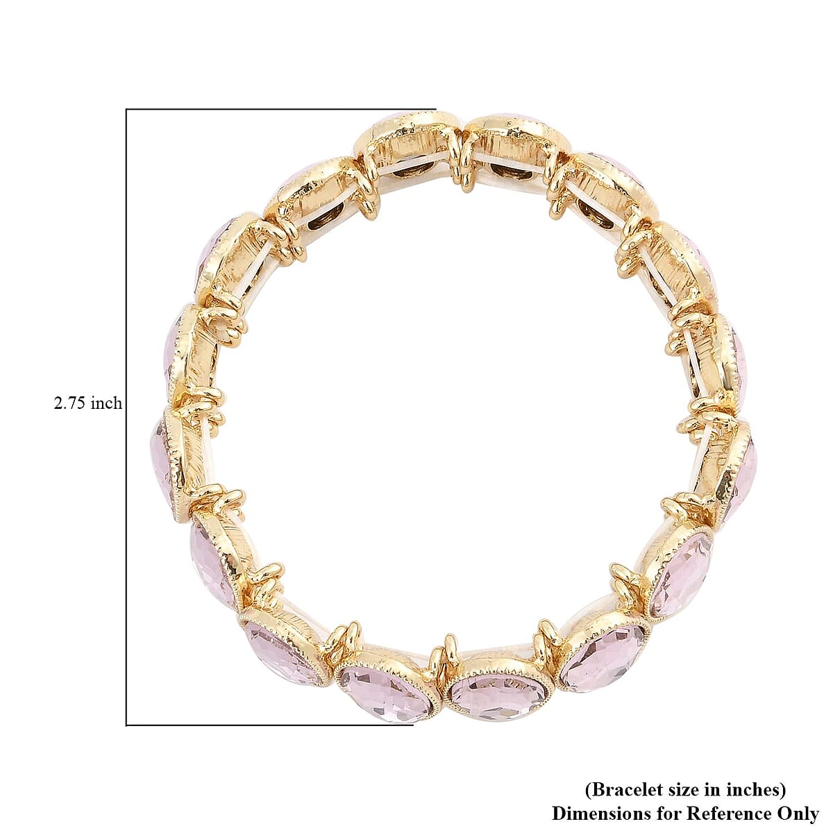 Pink Glass Tennis Bracelet in Goldtone (6.50-7.0In) image number 2