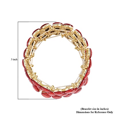 Red Glass 3 Row Bracelet in Goldtone (6.50-7.0In)