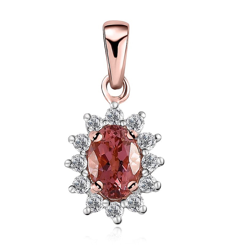 Luxoro 10K Rose Gold Premium Blush Tourmaline and Moissanite Sunburst Pendant 0.75 ctw