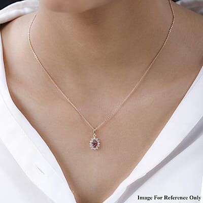 Luxoro 10K Rose Gold Premium Blush Tourmaline and Moissanite Sunburst Pendant 0.75 ctw
