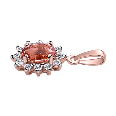 Luxoro 10K Rose Gold Premium Blush Tourmaline and Moissanite Sunburst Pendant 0.75 ctw