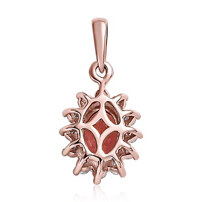 Luxoro 10K Rose Gold Premium Blush Tourmaline and Moissanite Sunburst Pendant 0.75 ctw
