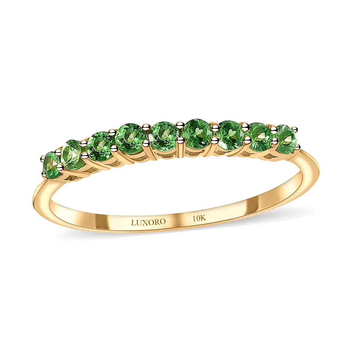 Luxoro Premium Tsavorite Garnet Ring ,10K Yellow Gold Ring , Half Band Ring ,9 Stone Ring , Gold Half Band Ring , Garnet Band Ring 0.40 ctw (Size 10.0) image number 0