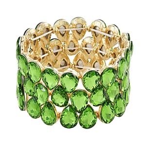 Emerald Color Glass 3 Row Bracelet in Goldtone (6.50-7.0In)