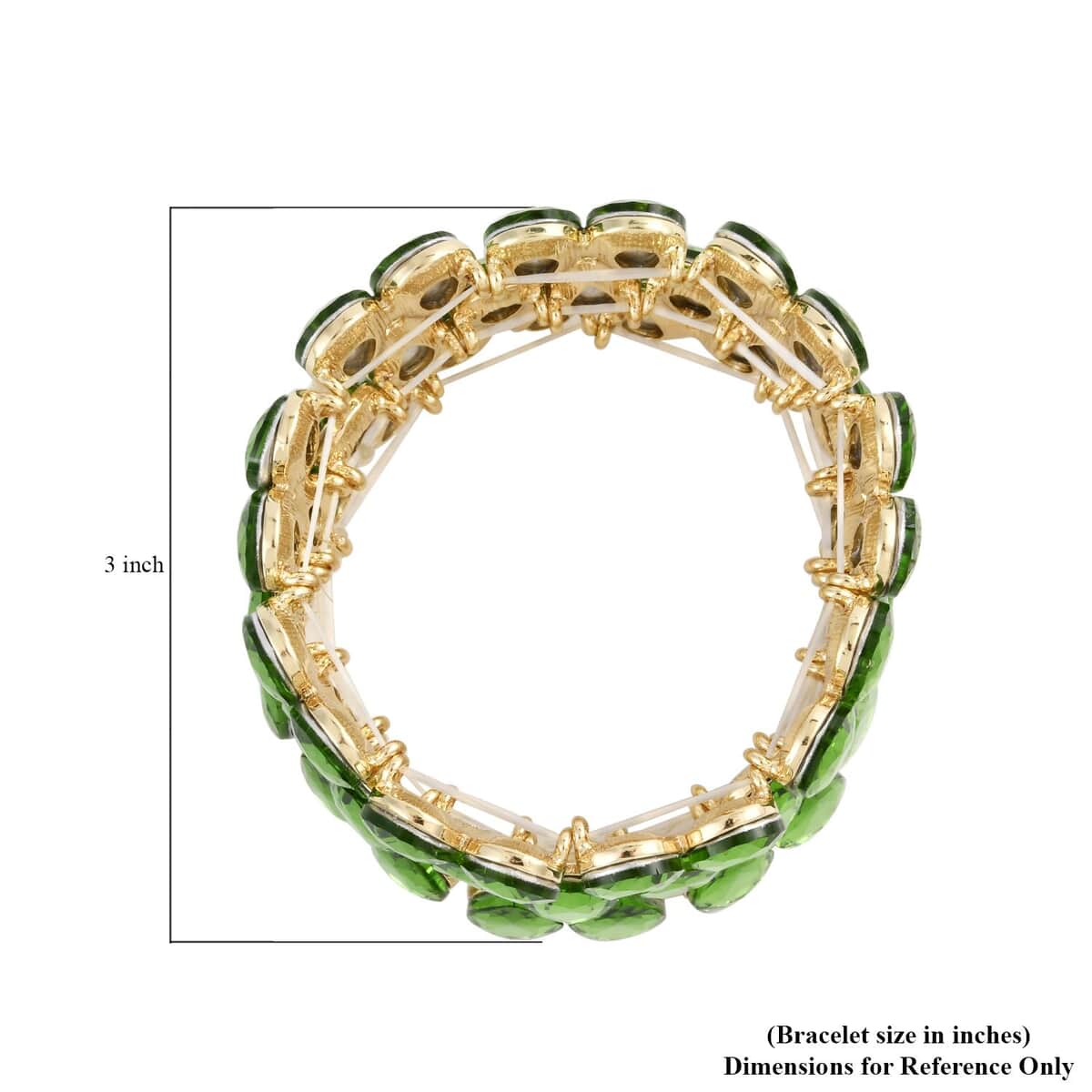 Emerald Color Glass 3 Row Bracelet in Goldtone (6.50-7.0In) image number 2