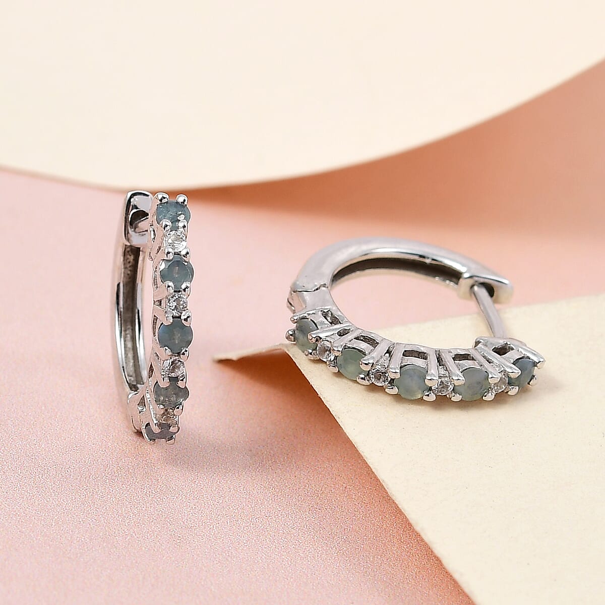 Narsipatnam Alexandrite and White Zircon Hoop Earrings in Platinum Over Sterling Silver 0.50 ctw image number 1