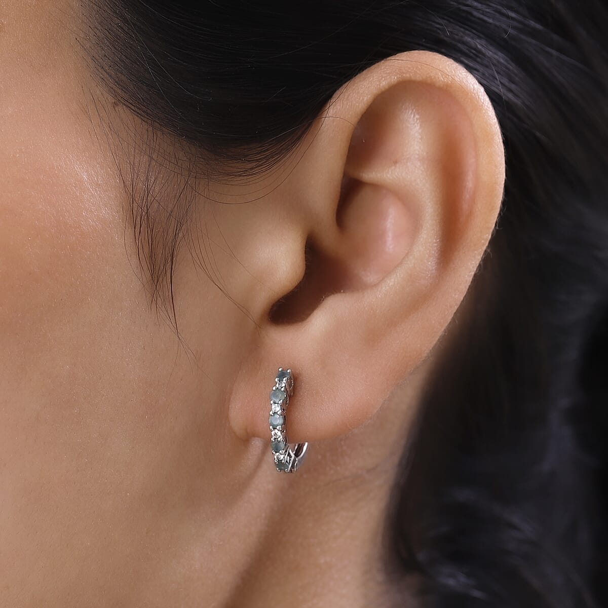 Narsipatnam Alexandrite and White Zircon Hoop Earrings in Platinum Over Sterling Silver 0.50 ctw image number 2
