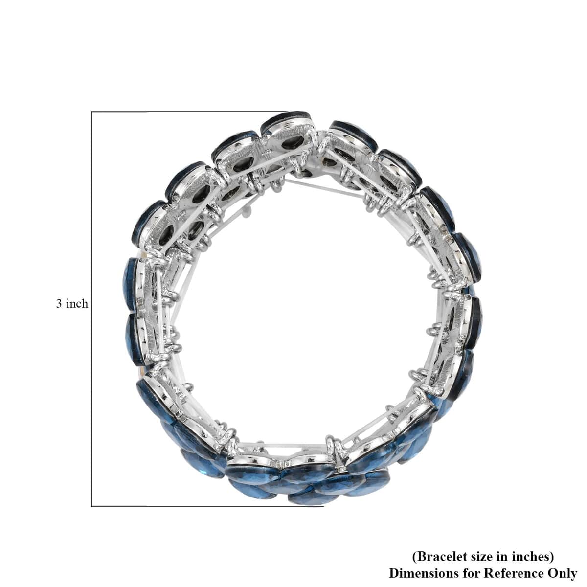 Blue Glass 3 Row Bracelet in Silvertone (6.50-7.0In) image number 2