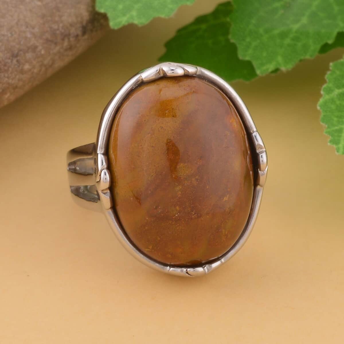 Clear Princess Crystal Ocean Jasper Solitaire Ring in Stainless Steel 50.00 ctw image number 1