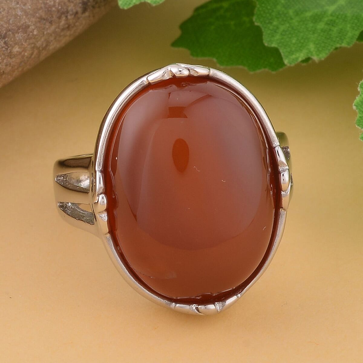 Carnelian Solitaire Ring in Stainless Steel (Size 9.0) 50.00 ctw | Tarnish-Free, Waterproof, Sweat Proof Jewelry image number 1