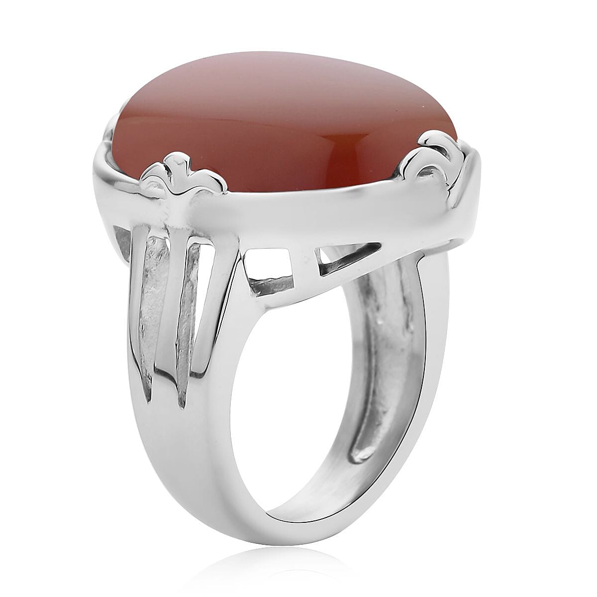 Carnelian Solitaire Ring in Stainless Steel (Size 9.0) 50.00 ctw | Tarnish-Free, Waterproof, Sweat Proof Jewelry image number 3