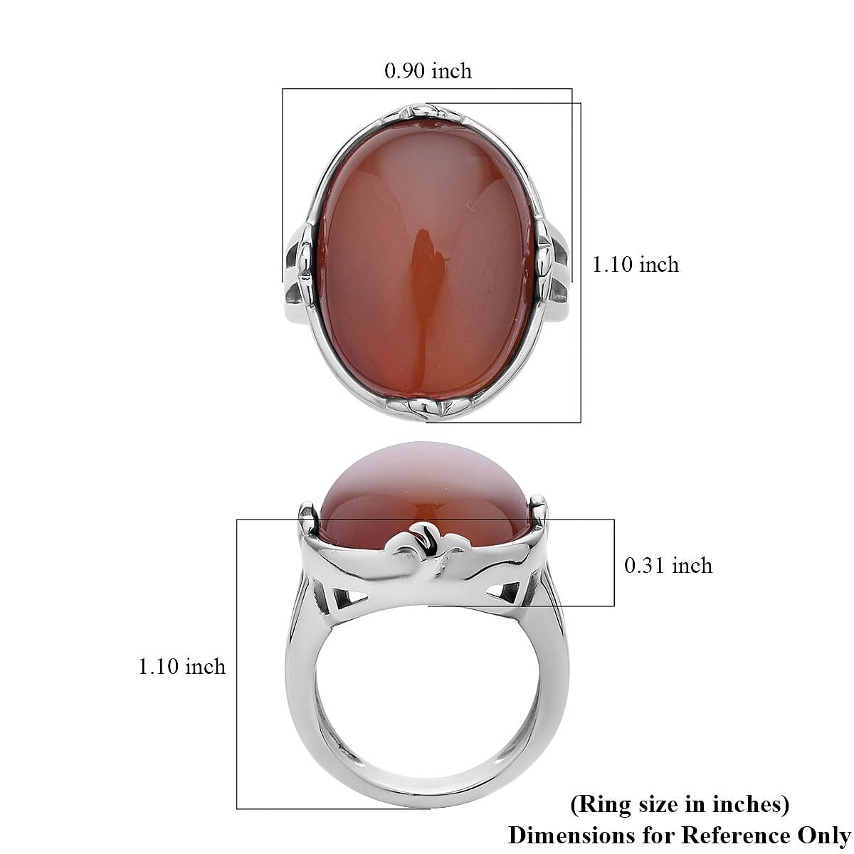Carnelian Solitaire Ring in Stainless Steel (Size 9.0) 50.00 ctw | Tarnish-Free, Waterproof, Sweat Proof Jewelry image number 5