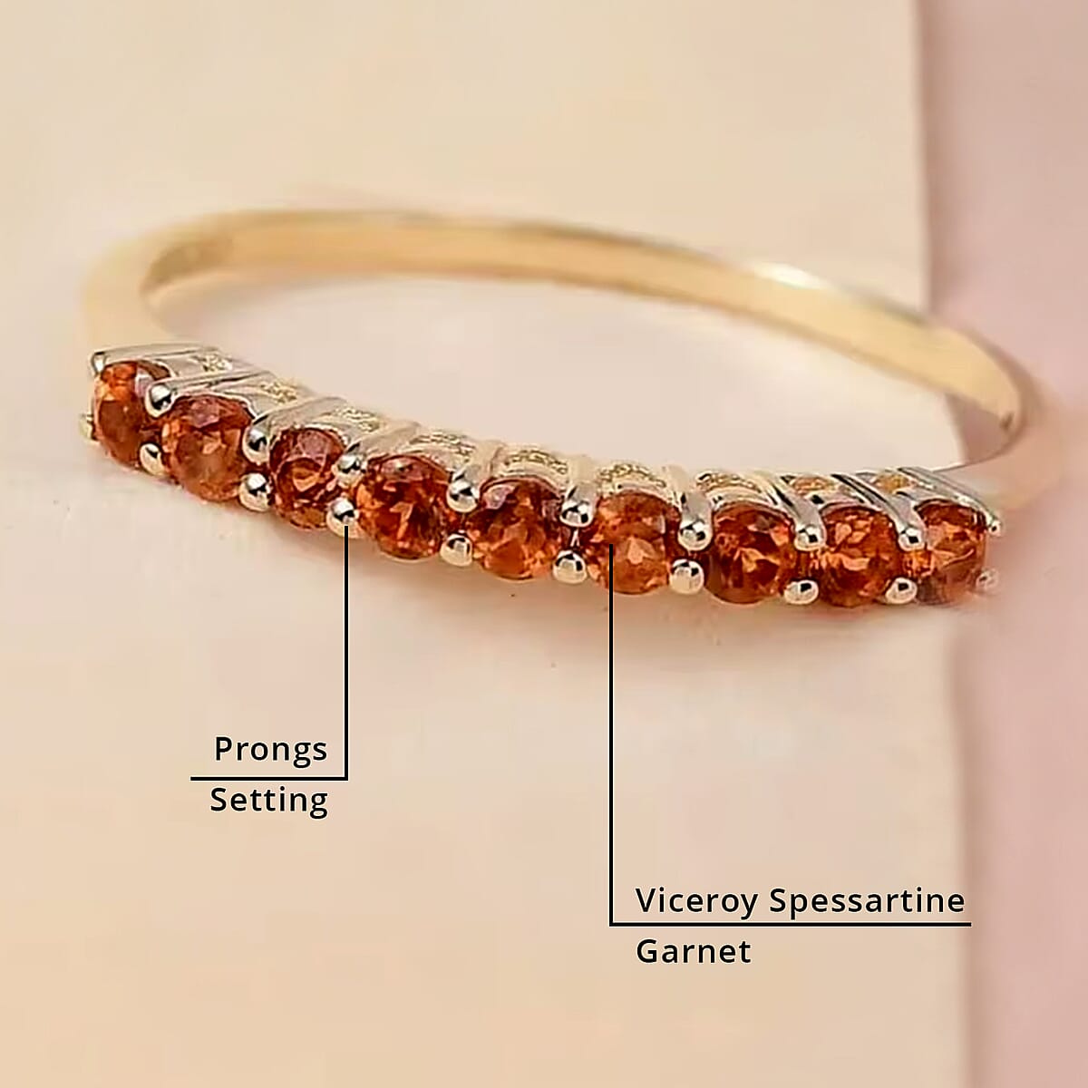 Luxoro Premium Viceroy Spessartine Garnet Ring,10K Yellow Gold Ring, Half Band Ring,9 Stone Ring, Gold Half Band Ring, Garnet Band Ring 0.50 ctw image number 3