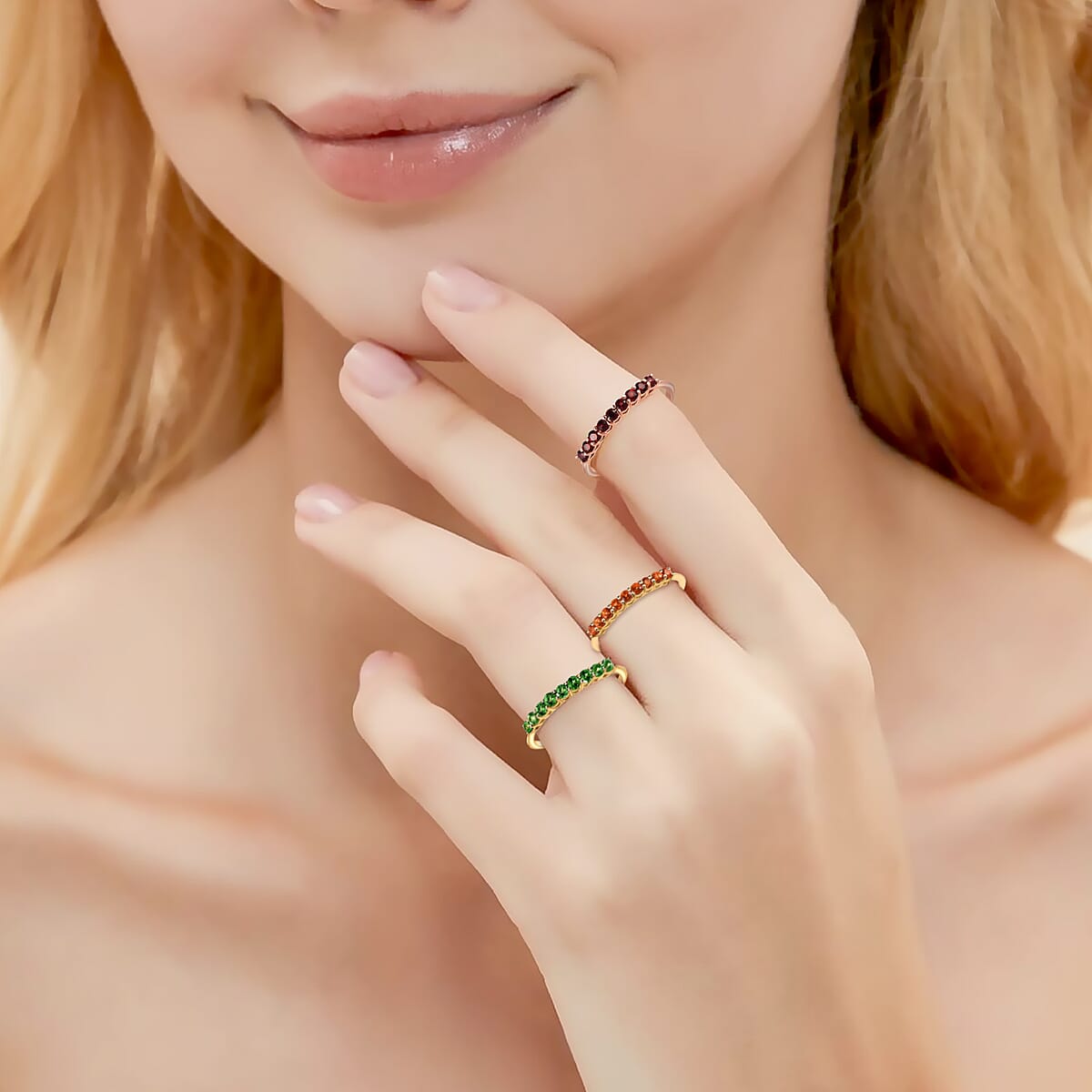 Luxoro Premium Viceroy Spessartine Garnet Ring,10K Yellow Gold Ring, Half Band Ring,9 Stone Ring, Gold Half Band Ring, Garnet Band Ring 0.50 ctw image number 4