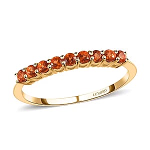 Luxoro Premium Viceroy Spessartine Garnet 0.50 ctw Ring, 10K Yellow Gold Ring, Half Band Ring, 9 Stone Ring, Gold Half Band Ring, Garnet Band Ring (Size 6.0)