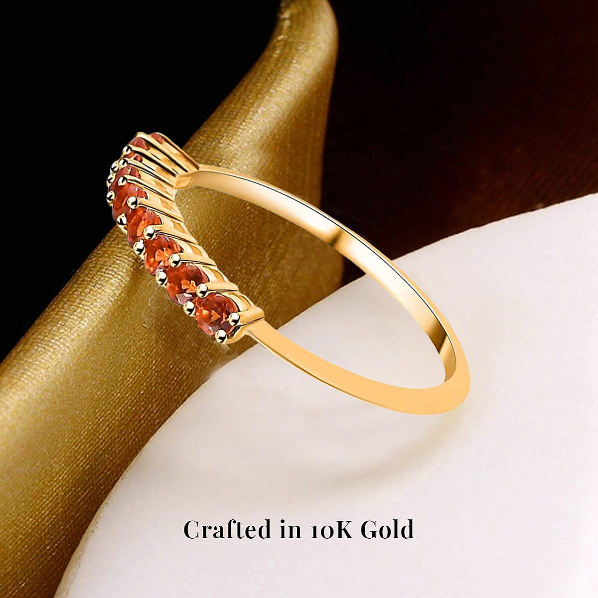 Luxoro Premium Viceroy Spessartine Garnet 0.50 ctw Ring, 10K Yellow Gold Ring, Half Band Ring, 9 Stone Ring, Gold Half Band Ring, Garnet Band Ring (Size 6.0) image number 5
