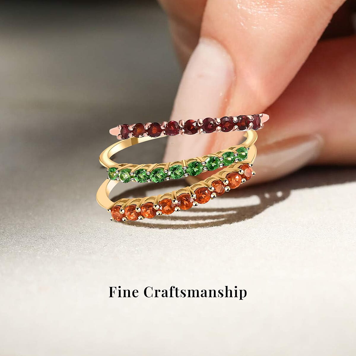 Luxoro Premium Viceroy Spessartine Garnet 0.50 ctw Ring, 10K Yellow Gold Ring, Half Band Ring, 9 Stone Ring, Gold Half Band Ring, Garnet Band Ring (Size 7.0) image number 2