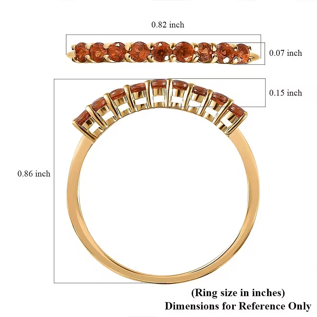 Luxoro Premium Viceroy Spessartine Garnet 0.50 ctw Ring, 10K Yellow Gold Ring, Half Band Ring, 9 Stone Ring, Gold Half Band Ring, Garnet Band Ring (Size 7.0) image number 6
