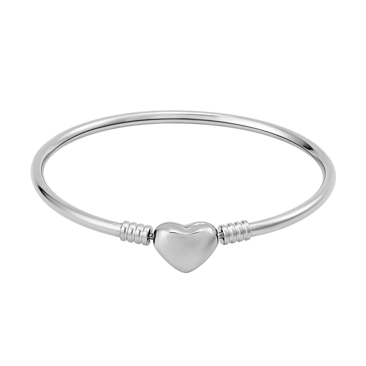 Mother’s Day Gift 3mm Bangle Bracelet in Stainless Steel (7.00 In) with Heart Shape Lock , Tarnish-Free, Waterproof, Sweat Proof Jewelry image number 0