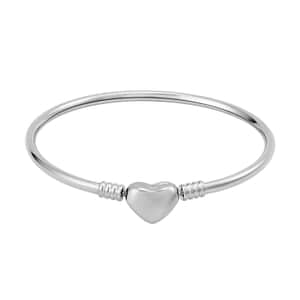 Mother’s Day Gift 3mm Bangle Bracelet in Stainless Steel (7.00 In) with Heart Shape Lock , Tarnish-Free, Waterproof, Sweat Proof Jewelry
