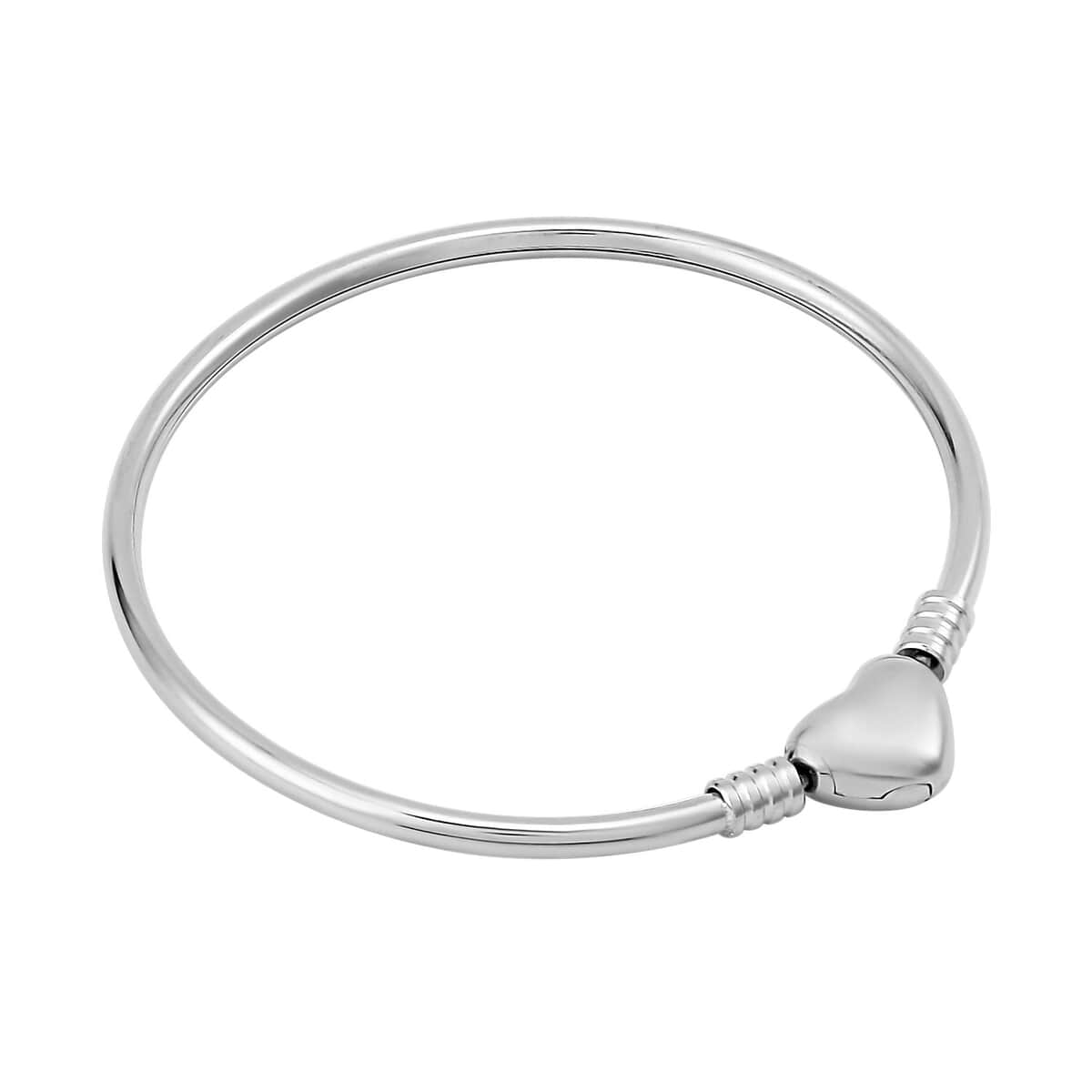 Mother’s Day Gift 3mm Bangle Bracelet in Stainless Steel (7.00 In) with Heart Shape Lock , Tarnish-Free, Waterproof, Sweat Proof Jewelry image number 2