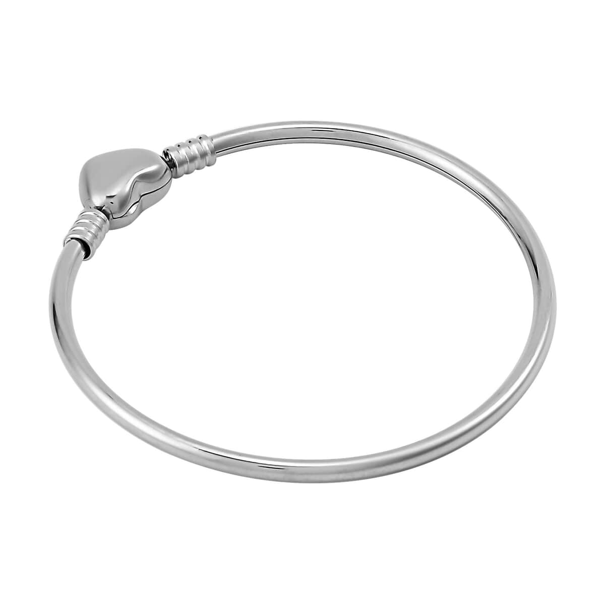 Mother’s Day Gift 3mm Bangle Bracelet in Stainless Steel (7.00 In) with Heart Shape Lock , Tarnish-Free, Waterproof, Sweat Proof Jewelry image number 3