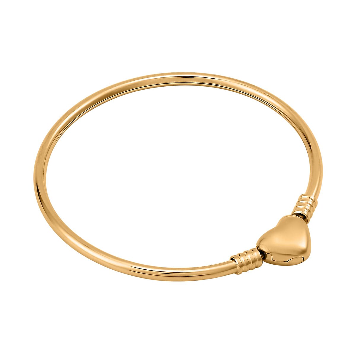 3mm Bangle Bracelet in ION Plated YG Stainless Steel (7.00 In) with Heart Shape Lock , Tarnish-Free, Waterproof, Sweat Proof Jewelry image number 2