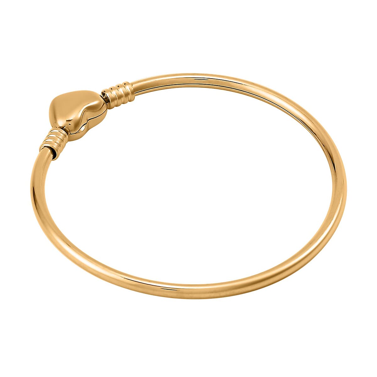3mm Bangle Bracelet in ION Plated YG Stainless Steel (7.00 In) with Heart Shape Lock , Tarnish-Free, Waterproof, Sweat Proof Jewelry image number 3