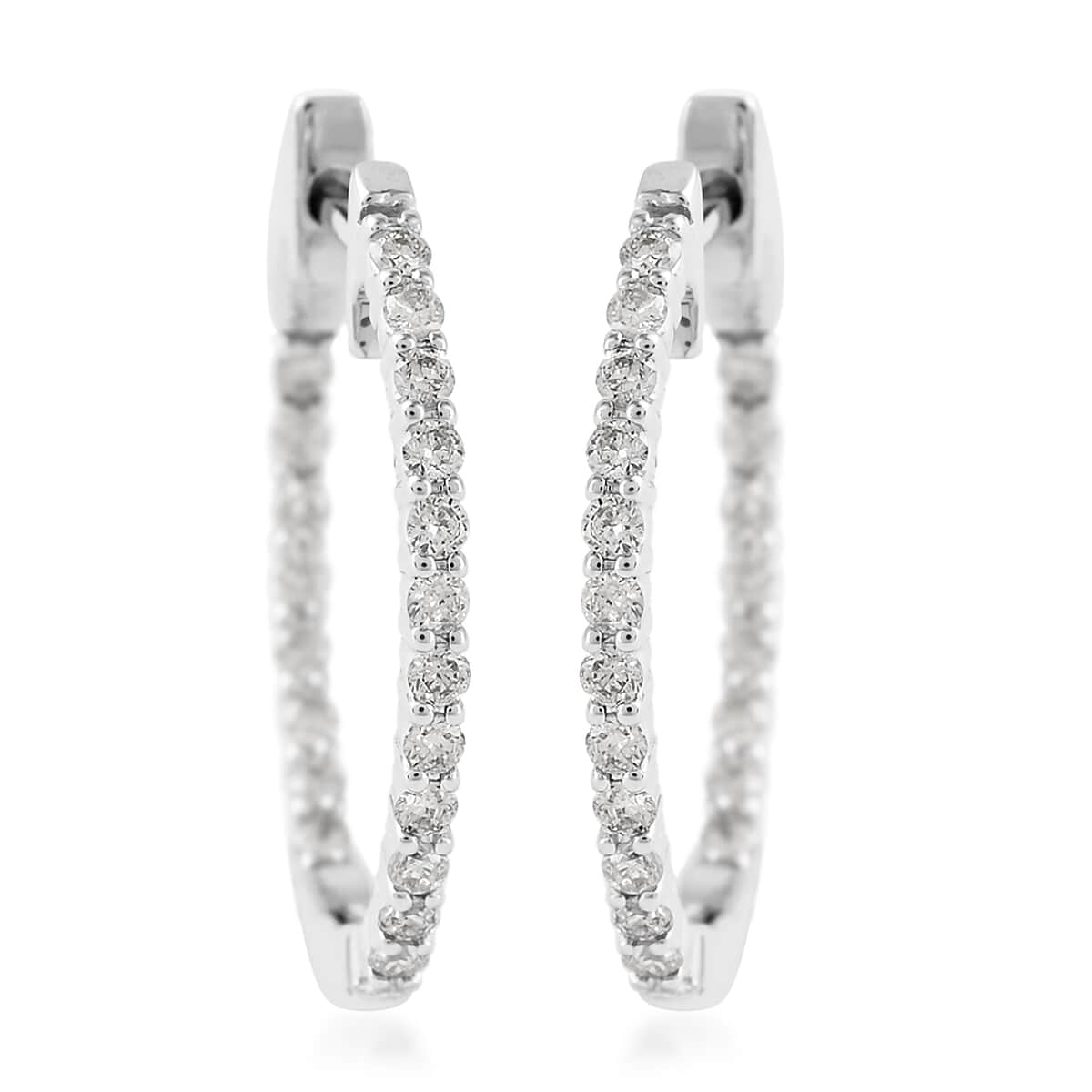 NY Closeout 14K White Gold HI I1-I2 Diamond Oval Hoop Earrings 3.15 Grams 0.50 ctw image number 0