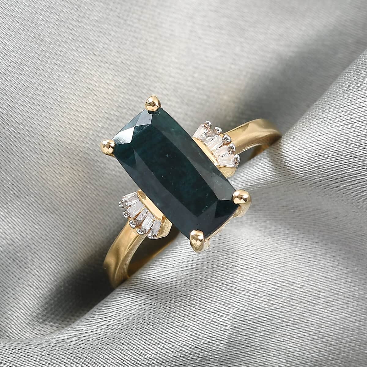 Teal Grandidierite and Diamond Ring in Vermeil Yellow Gold Over Sterling Silver (Size 10.0) 2.60 ctw image number 1
