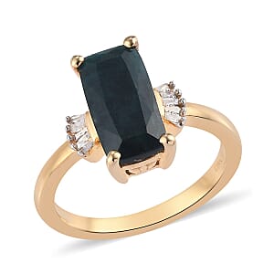 Teal Grandidierite and Diamond Ring in Vermeil Yellow Gold Over Sterling Silver (Size 7.0) 2.60 ctw