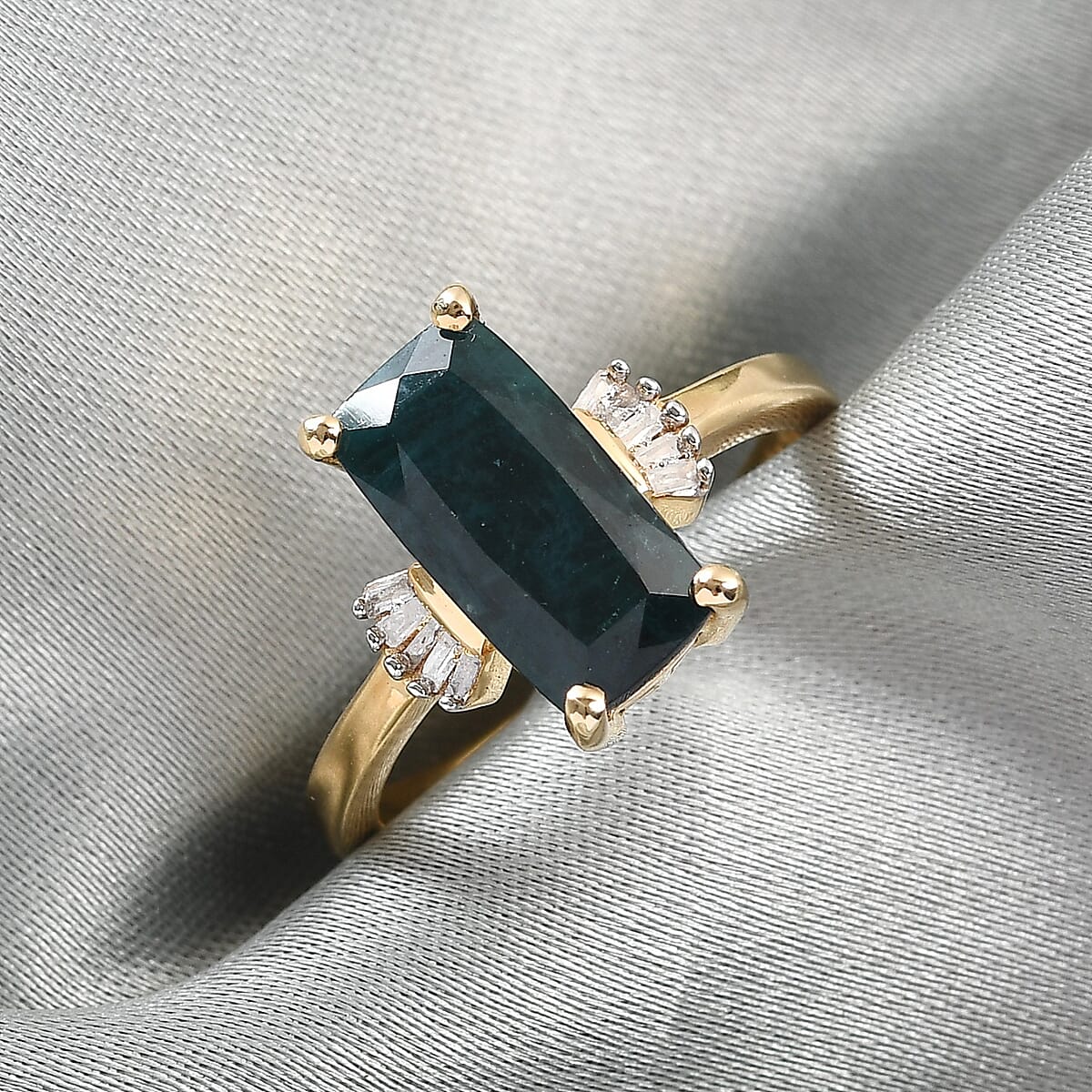 Teal Grandidierite and Diamond Ring in Vermeil Yellow Gold Over Sterling Silver (Size 7.0) 2.60 ctw image number 1