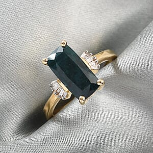 Teal Grandidierite and Diamond Ring in Vermeil Yellow Gold Over Sterling Silver (Size 7.0) 2.60 ctw