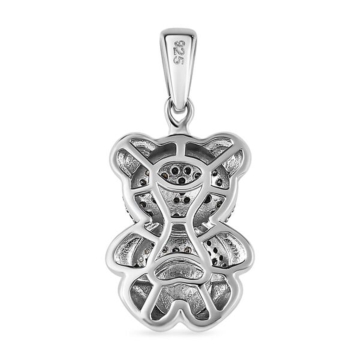 Blue and Black Diamond Teddy Bear Pendant in Rhodium and Platinum Over Sterling Silver 0.50 ctw
