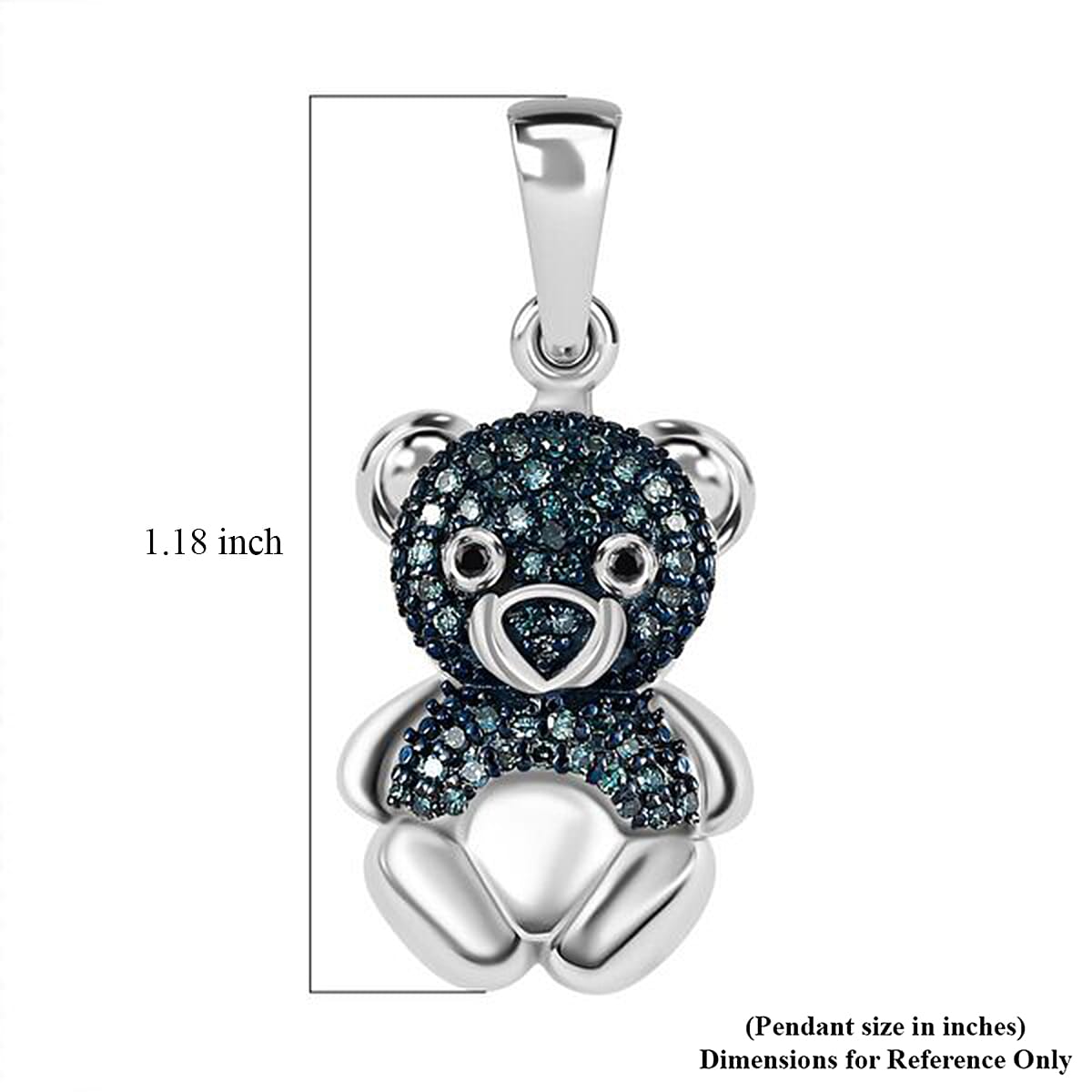 Blue and Black Diamond Teddy Bear Pendant in Rhodium and Platinum Over Sterling Silver 0.50 ctw