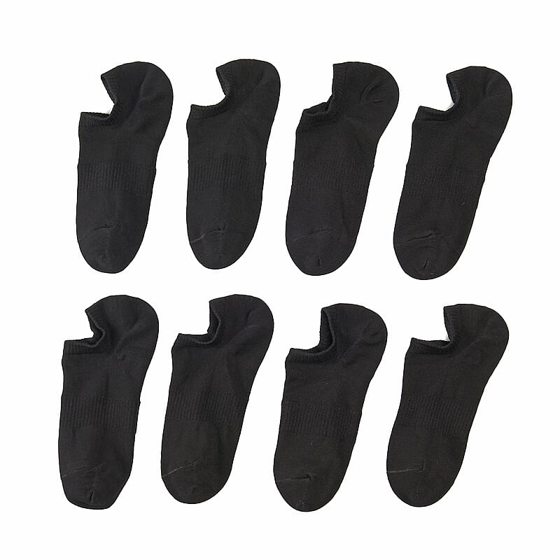 Set of 4 Pair Bamboo Infused Super Low Invisible Socks with Anti-Slip Silicone Heel Grip - Black