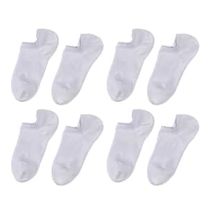 Set of 4 Pair Bamboo Infused Super Low Invisible Socks with Anti-Slip Silicone Heel Grip - White