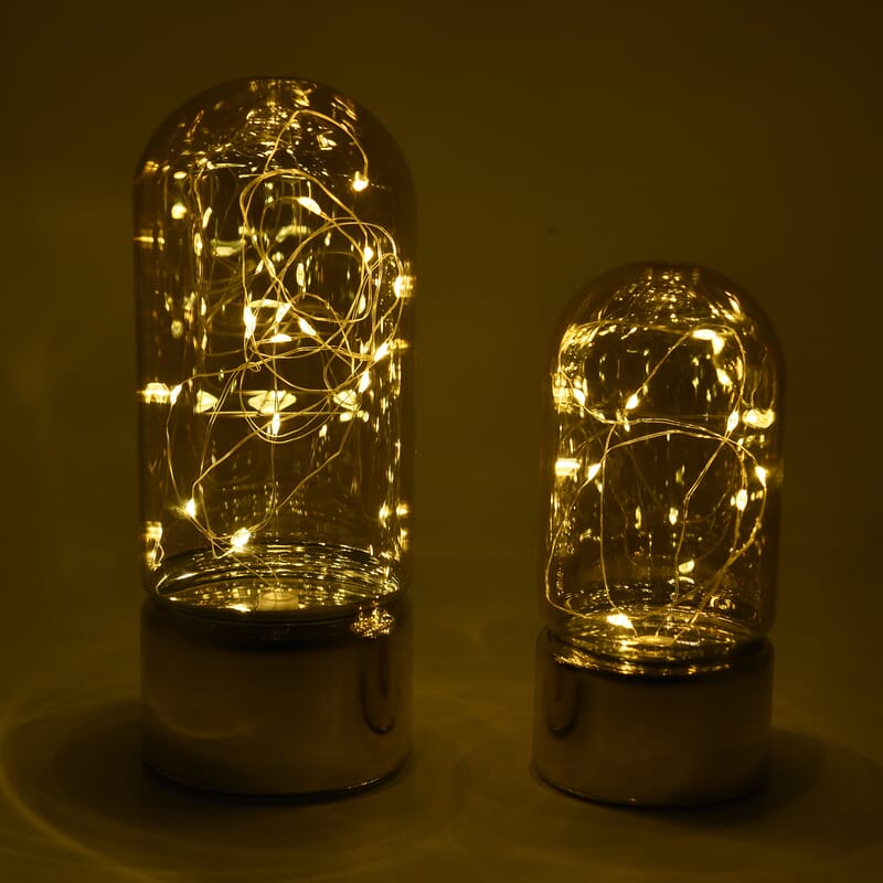 Set of 2 Warm Led Lantern - Smoke Gray & Amber (3 AAA battery not included)