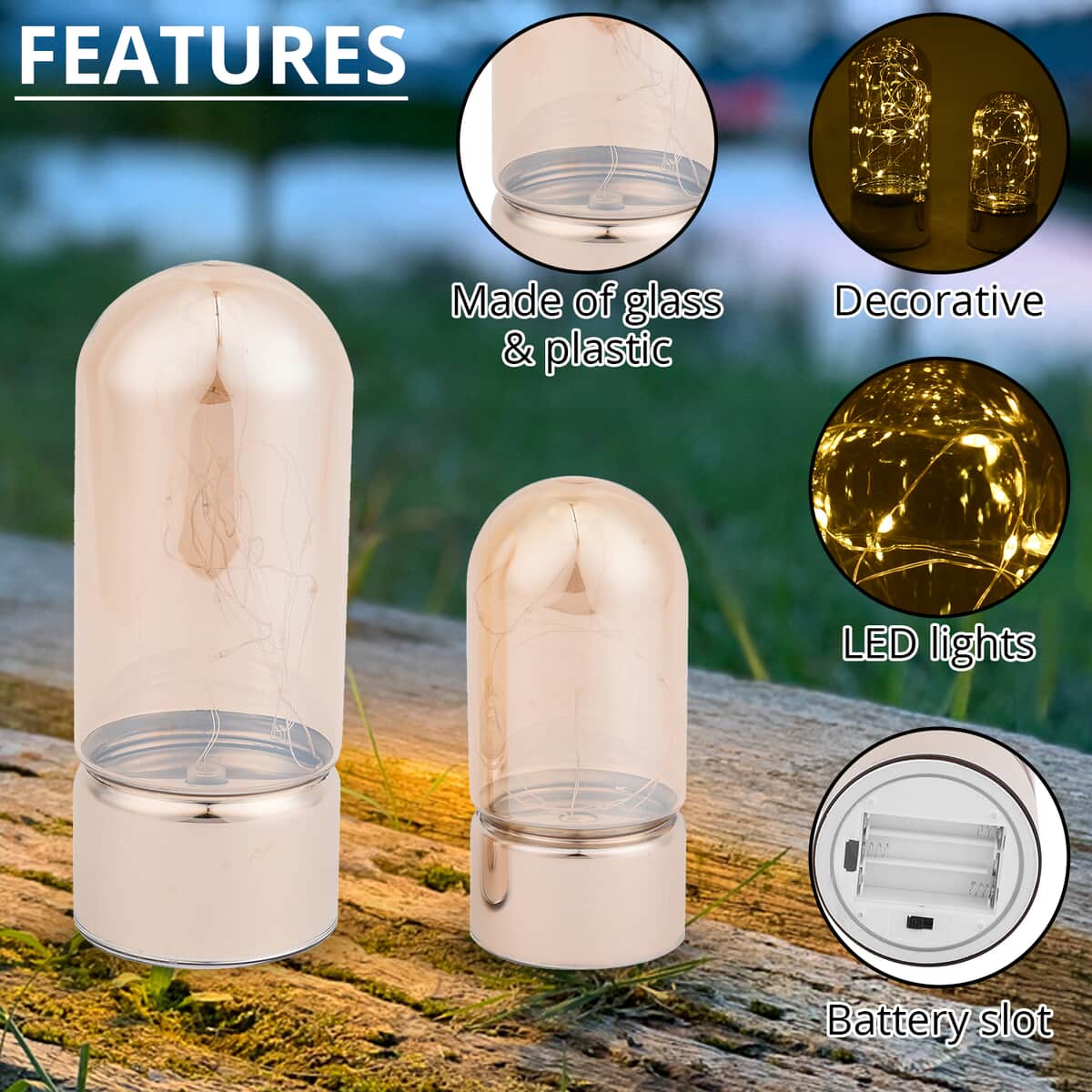 Set of 2 Warm Led Lantern - Smoke Gray & Amber (3 AAA battery not included) image number 2