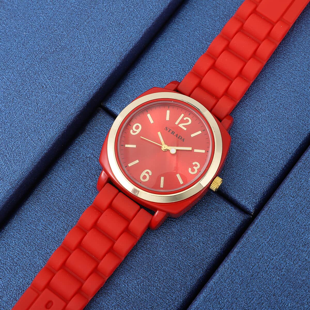Strada Japanese Movement Red Dial Watch with Red Silicone Strap image number 1
