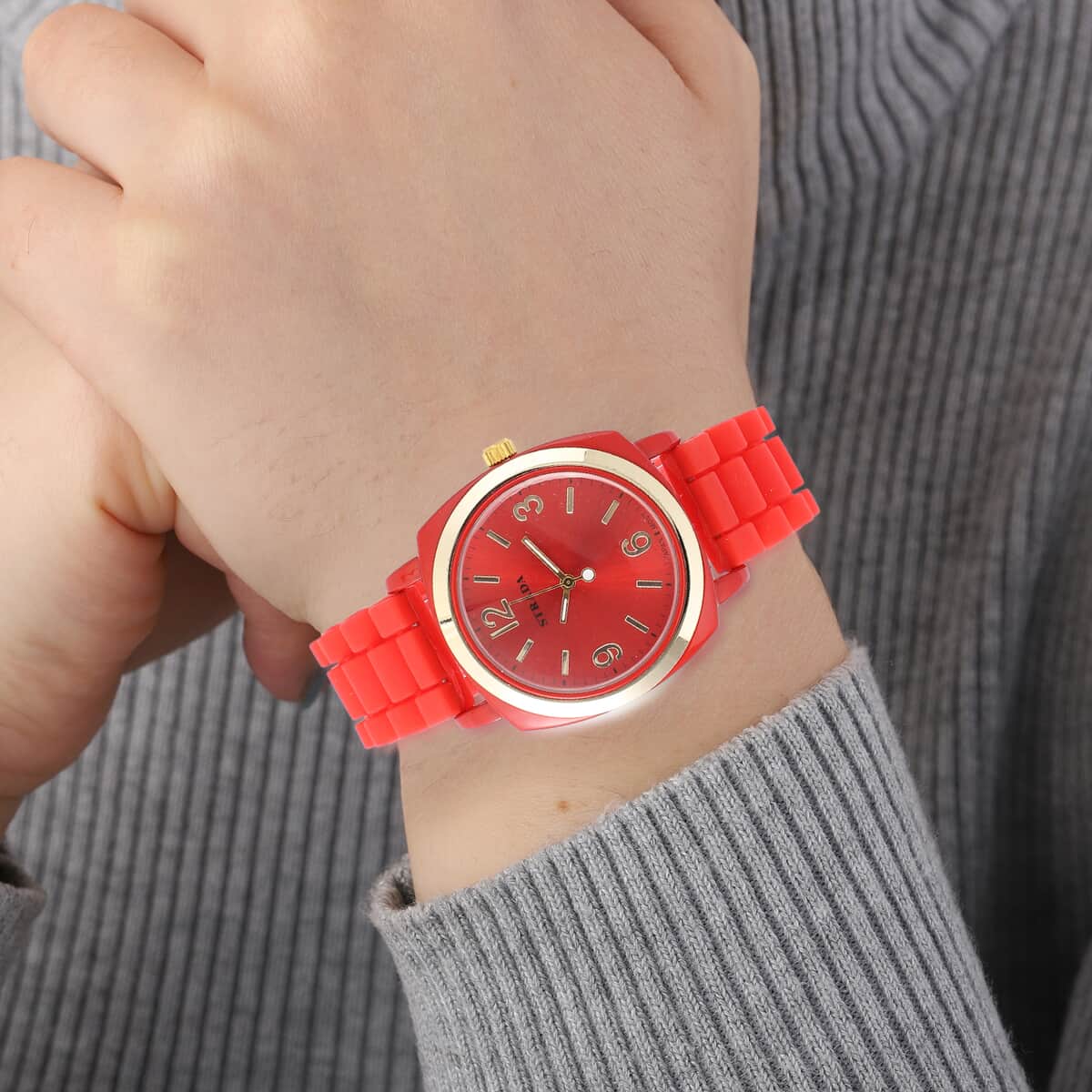 Strada Japanese Movement Red Dial Watch with Red Silicone Strap image number 2